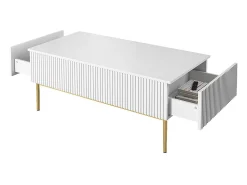 Mesa De Centro| Mesa de centro com 2 gavetas e pé em metal ouro 120x60 cm Branco