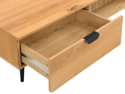 Mesa De Centro|Vente-unique Mesa de centro com 2 gavetas e 2 nichos folha de carvalho e aço natural e preto - SINOLO Natural claro