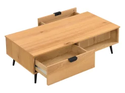 Mesa De Centro|Vente-unique Mesa de centro com 2 gavetas e 2 nichos folha de carvalho e aço natural e preto - SINOLO Natural claro