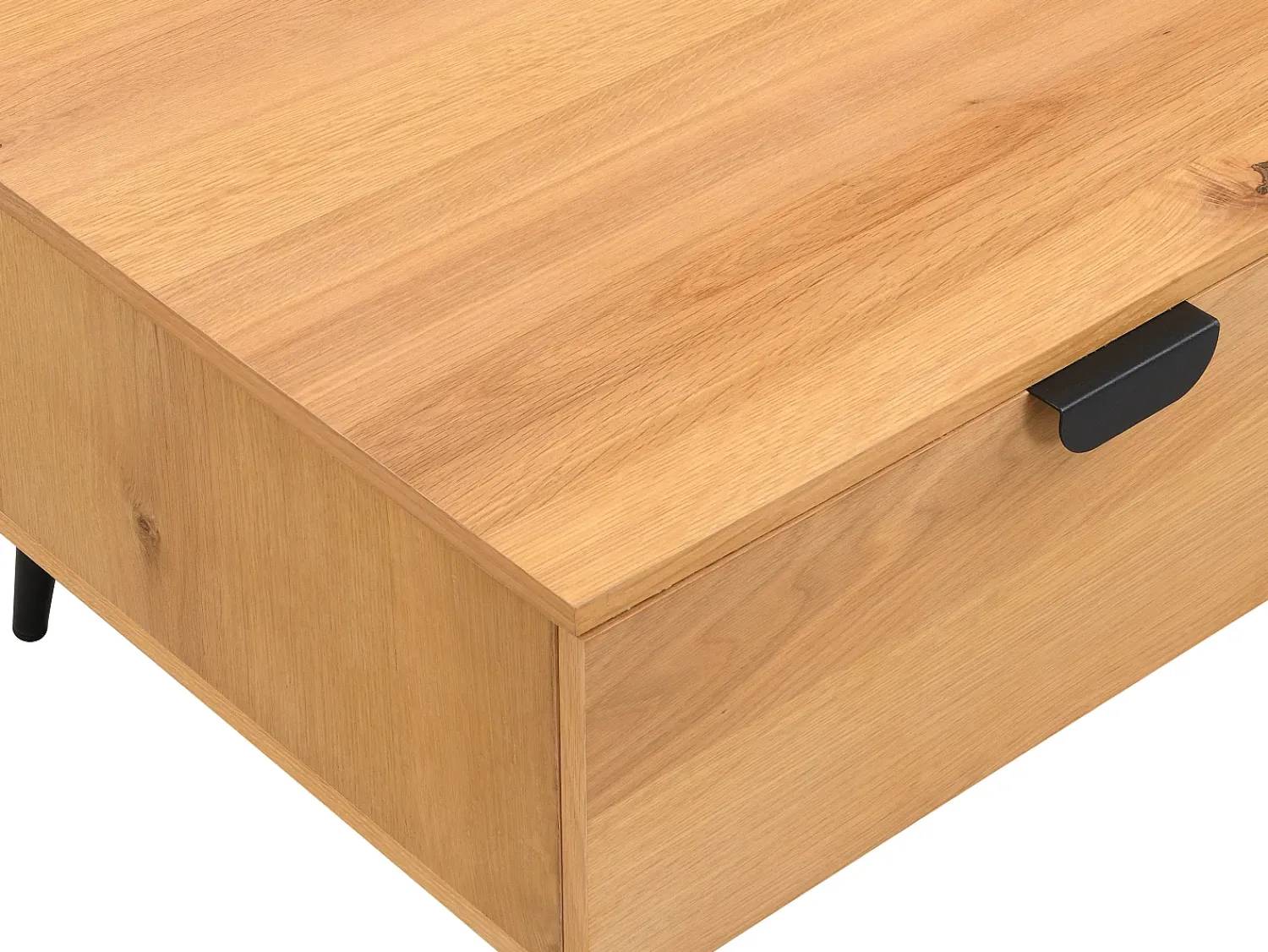 Mesa De Centro|Vente-unique Mesa de centro com 2 gavetas e 2 nichos folha de carvalho e aço natural e preto - SINOLO Natural claro