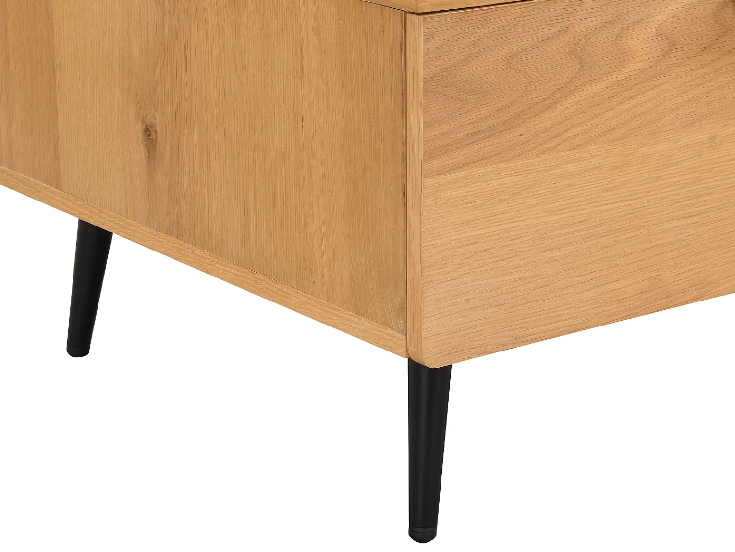 Mesa De Centro|Vente-unique Mesa de centro com 2 gavetas e 2 nichos folha de carvalho e aço natural e preto - SINOLO Natural claro