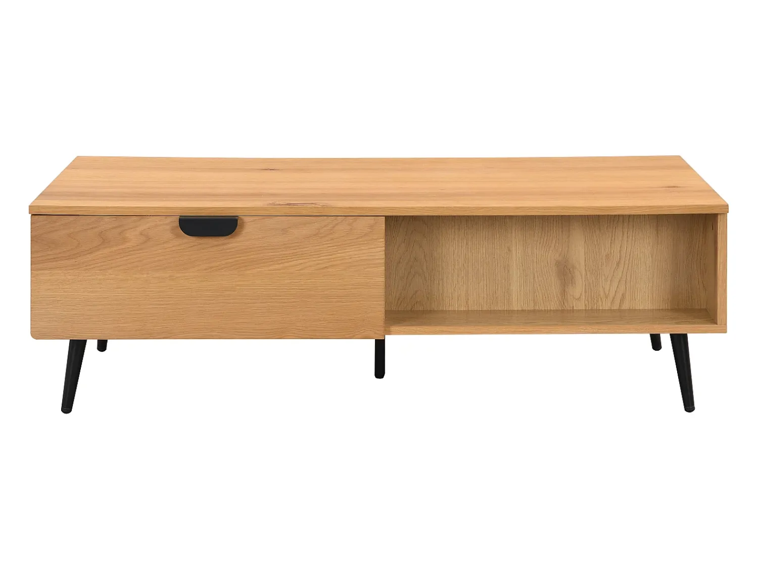 Mesa De Centro|Vente-unique Mesa de centro com 2 gavetas e 2 nichos folha de carvalho e aço natural e preto - SINOLO Natural claro