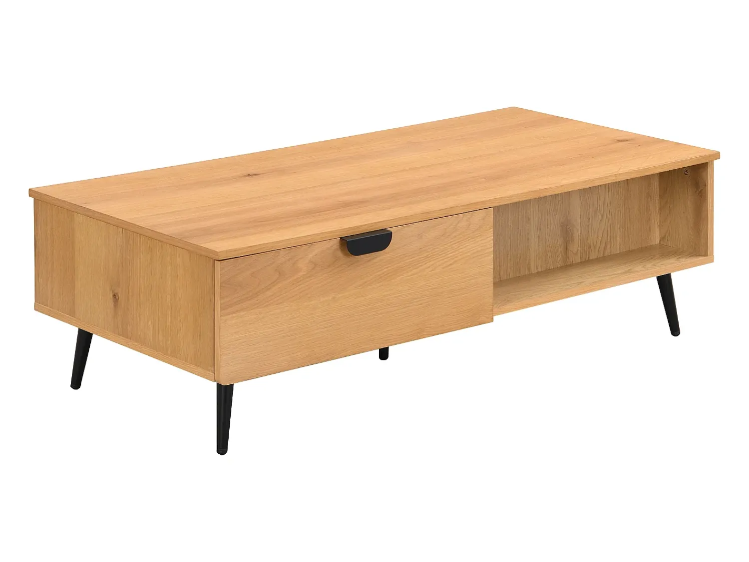 Mesa De Centro|Vente-unique Mesa de centro com 2 gavetas e 2 nichos folha de carvalho e aço natural e preto - SINOLO Natural claro