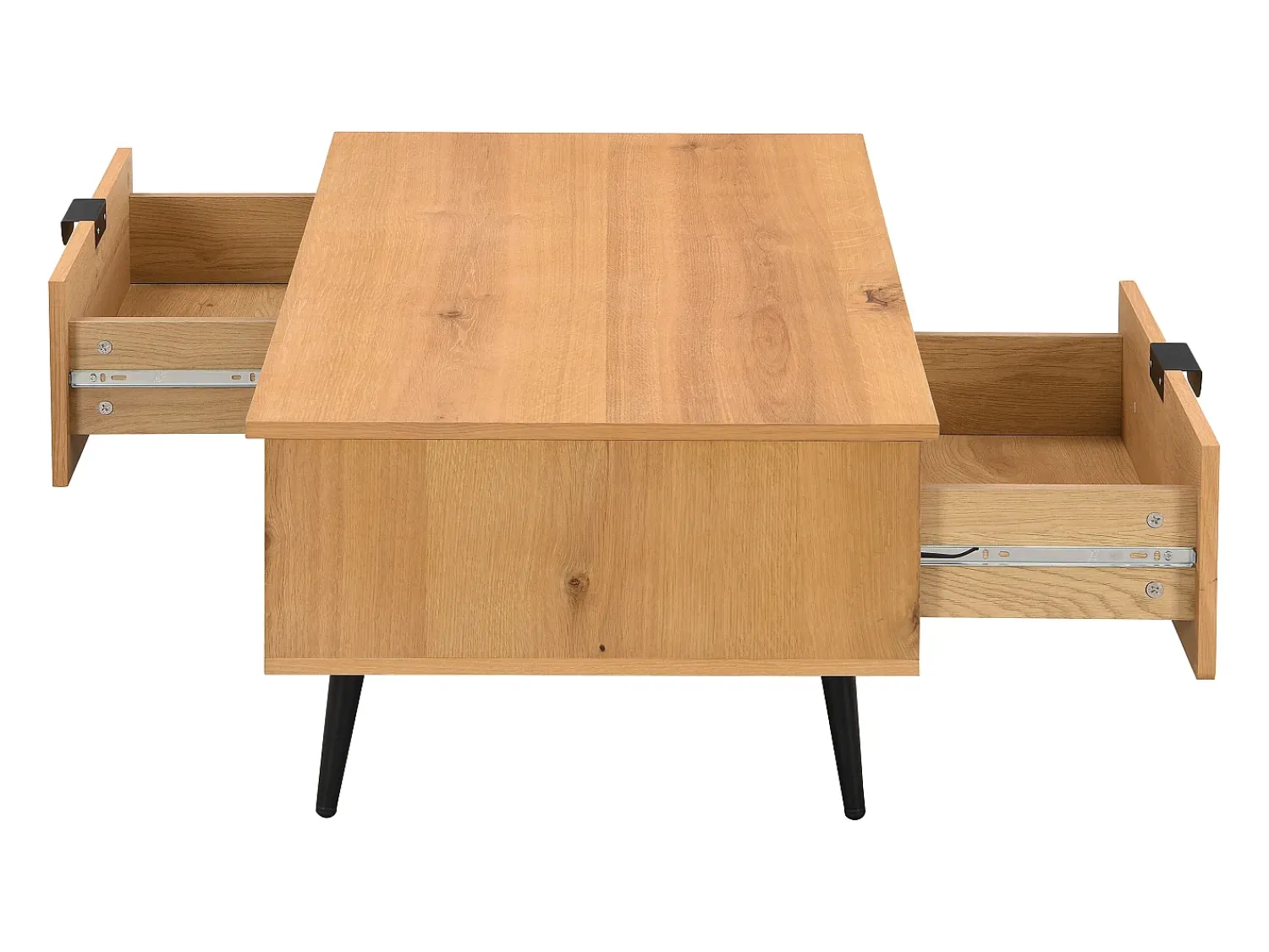 Mesa De Centro|Vente-unique Mesa de centro com 2 gavetas e 2 nichos folha de carvalho e aço natural e preto - SINOLO Natural claro