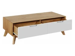 Mesa De Centro|Loft24 Mesa de centro com 1 gaveta em pinho branco e mel Natural claro