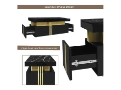 ModernLuxe Mesa de centro com 2 gavetas - placa estampada em mármore - estilo escandinavo -^ Mesa De Centro