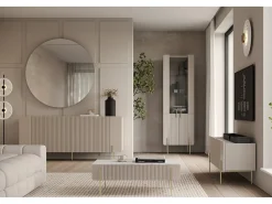 Discount Mesa de centro com 2 gavetas e pé de metal em caxemira 100x40 cm Bege