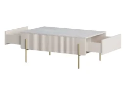 Discount Mesa de centro com 2 gavetas e pé de metal em caxemira 100x40 cm Bege