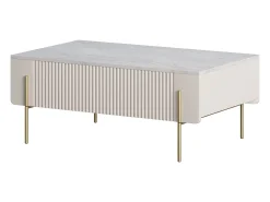 Discount Mesa de centro com 2 gavetas e pé de metal em caxemira 100x40 cm Bege