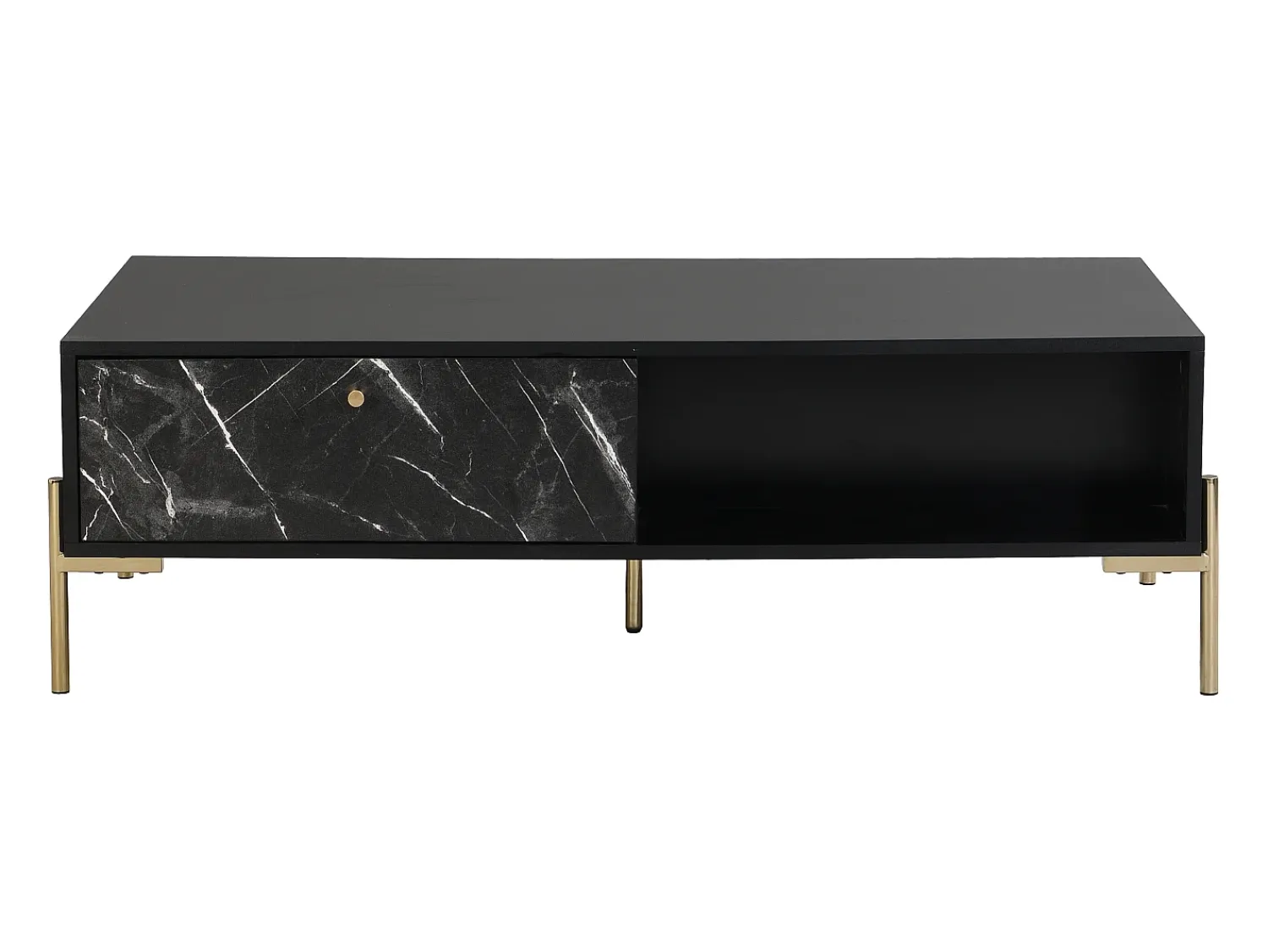 Mesa De Centro*Vente-unique Mesa de centro com 2 gavetas e 2 nichos MDF efeito mármore e dourado - CIEMILA Preto