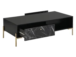 Mesa De Centro*Vente-unique Mesa de centro com 2 gavetas e 2 nichos MDF efeito mármore e dourado - CIEMILA Preto