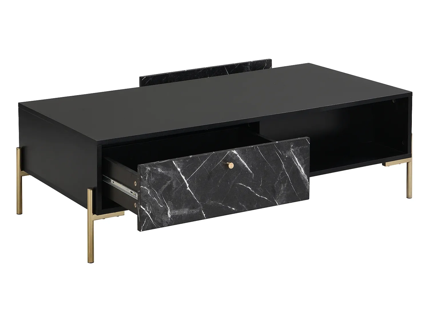Mesa De Centro*Vente-unique Mesa de centro com 2 gavetas e 2 nichos MDF efeito mármore e dourado - CIEMILA Preto