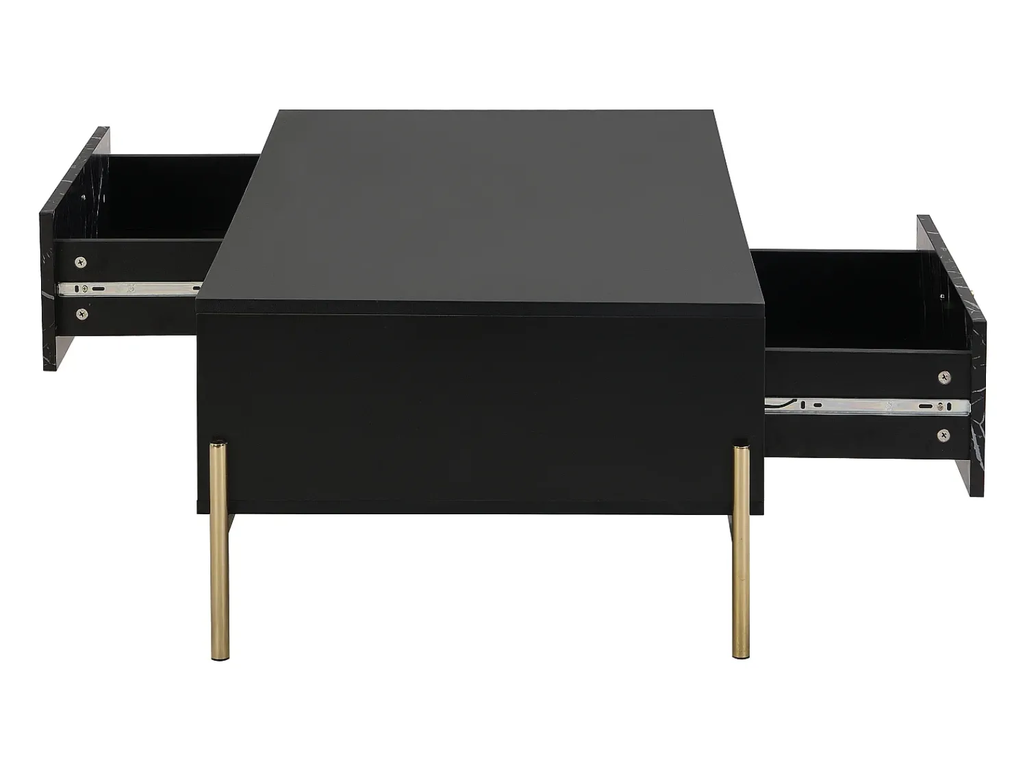 Mesa De Centro*Vente-unique Mesa de centro com 2 gavetas e 2 nichos MDF efeito mármore e dourado - CIEMILA Preto