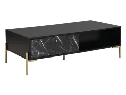 Mesa De Centro*Vente-unique Mesa de centro com 2 gavetas e 2 nichos MDF efeito mármore e dourado - CIEMILA Preto