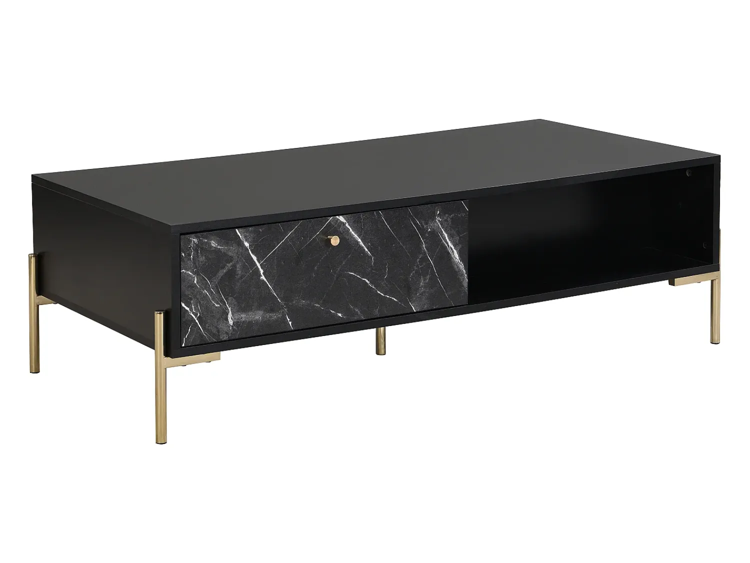 Mesa De Centro*Vente-unique Mesa de centro com 2 gavetas e 2 nichos MDF efeito mármore e dourado - CIEMILA Preto