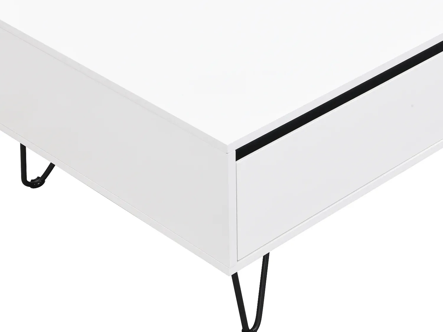 Mesa De Centro|Vente-unique Mesa de centro com 2 gavetas e 2 nichos MDF e aço e preto - ABUJA Branco