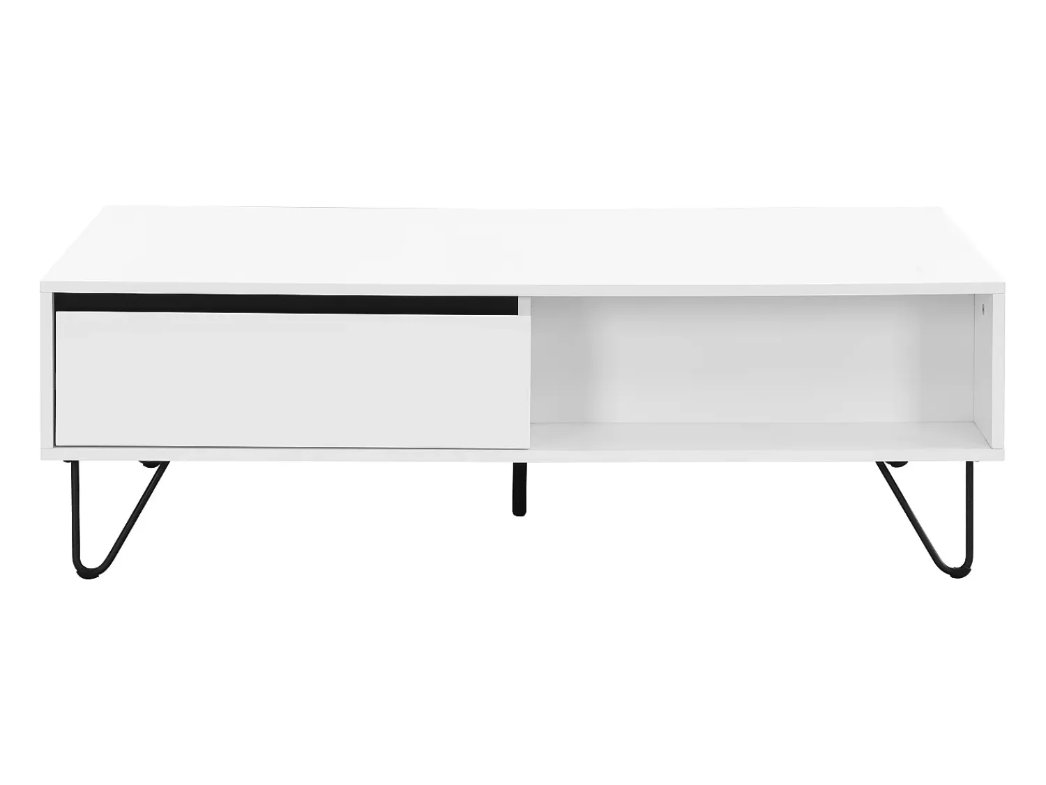 Mesa De Centro|Vente-unique Mesa de centro com 2 gavetas e 2 nichos MDF e aço e preto - ABUJA Branco
