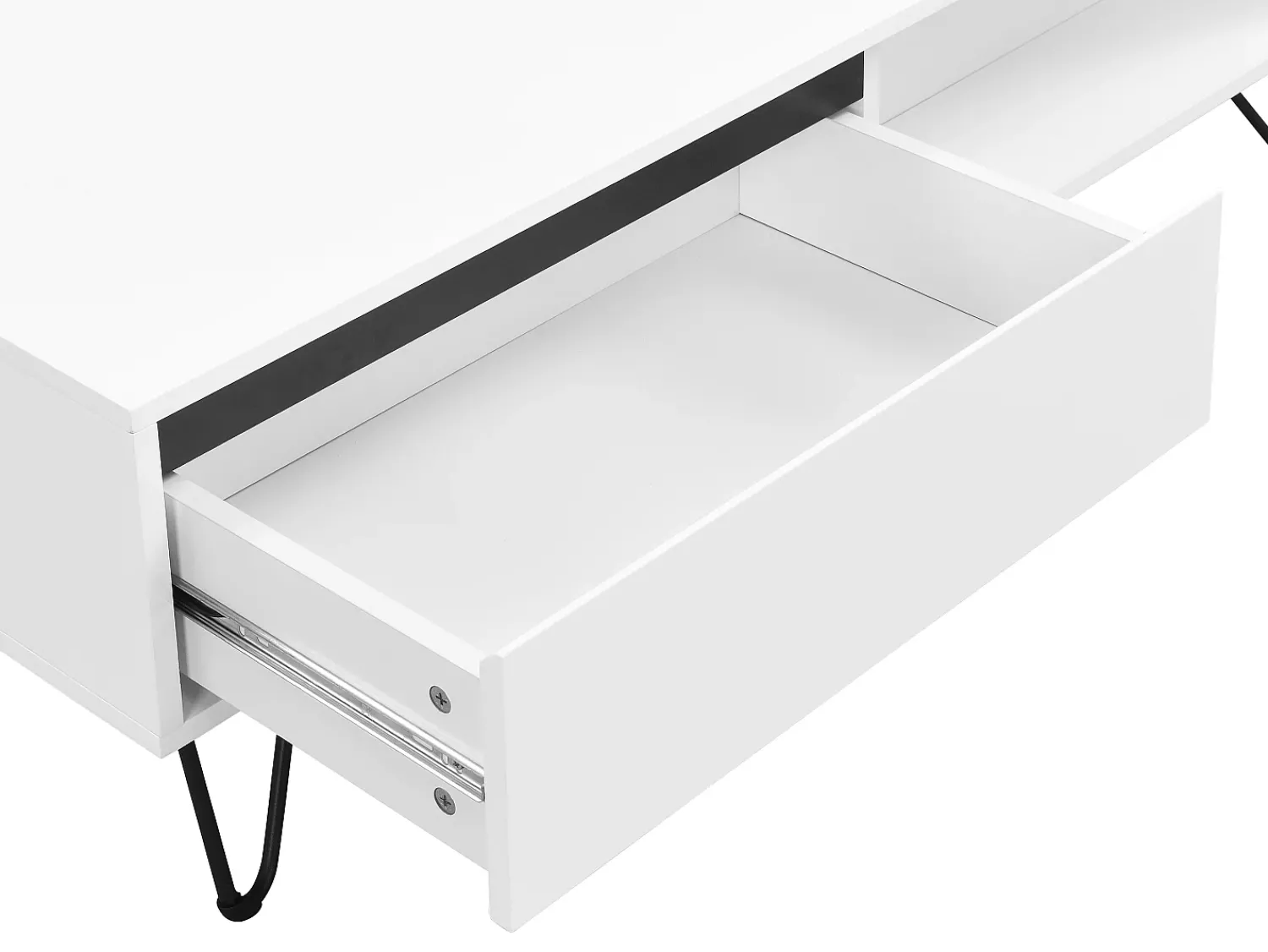 Mesa De Centro|Vente-unique Mesa de centro com 2 gavetas e 2 nichos MDF e aço e preto - ABUJA Branco