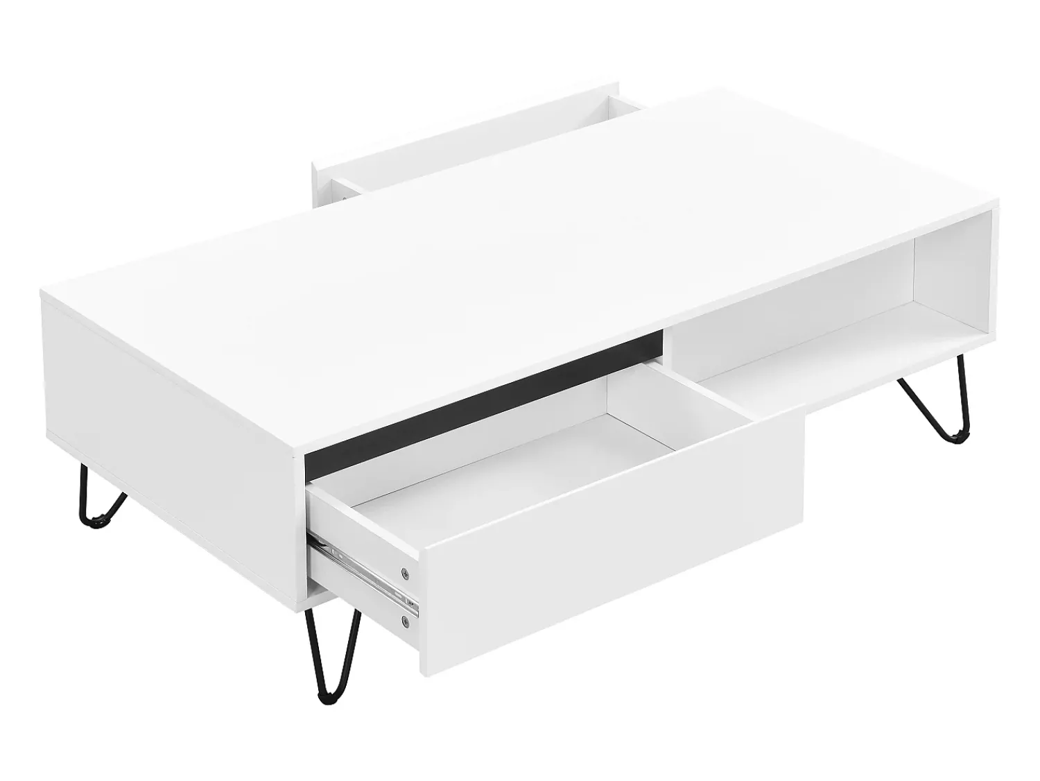 Mesa De Centro|Vente-unique Mesa de centro com 2 gavetas e 2 nichos MDF e aço e preto - ABUJA Branco