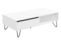 Mesa De Centro|Vente-unique Mesa de centro com 2 gavetas e 2 nichos MDF e aço e preto - ABUJA Branco