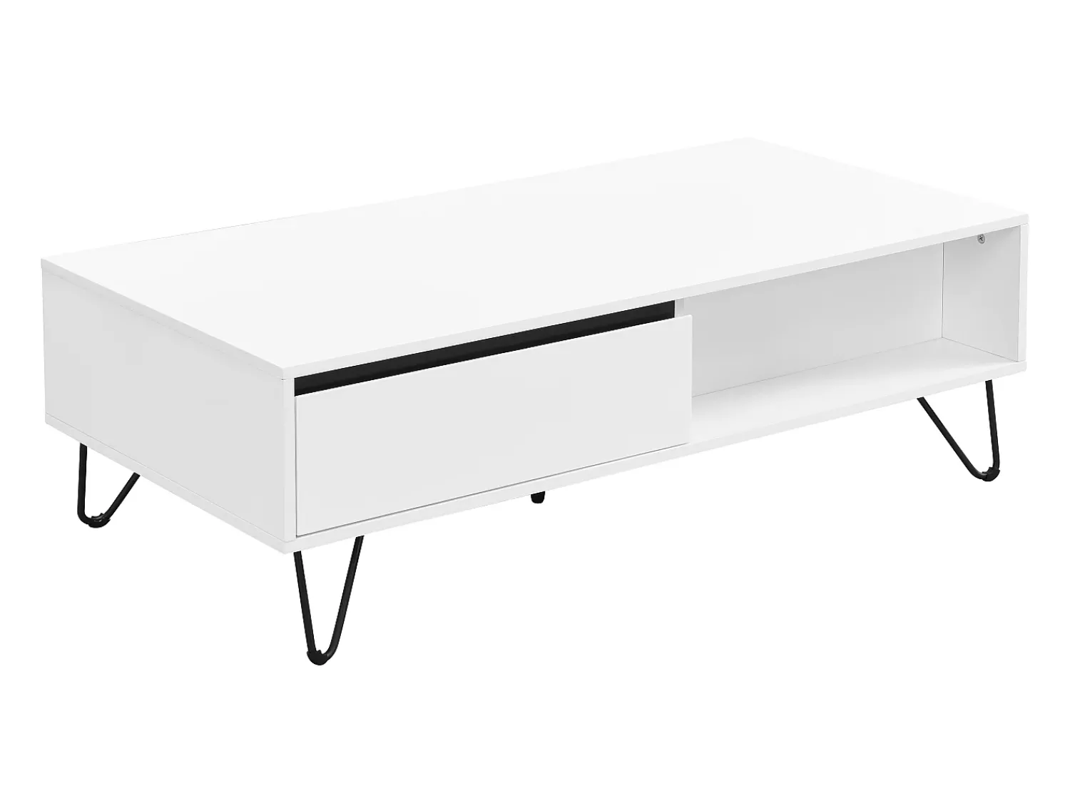 Mesa De Centro|Vente-unique Mesa de centro com 2 gavetas e 2 nichos MDF e aço e preto - ABUJA Branco