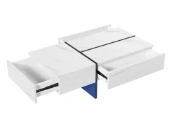 Mesa De Centro|Hauss Spole Mesa de centro com 3 gavetas 100x50 cm, iluminação LED Bluetooth, tampo em folheado de mármore Branco