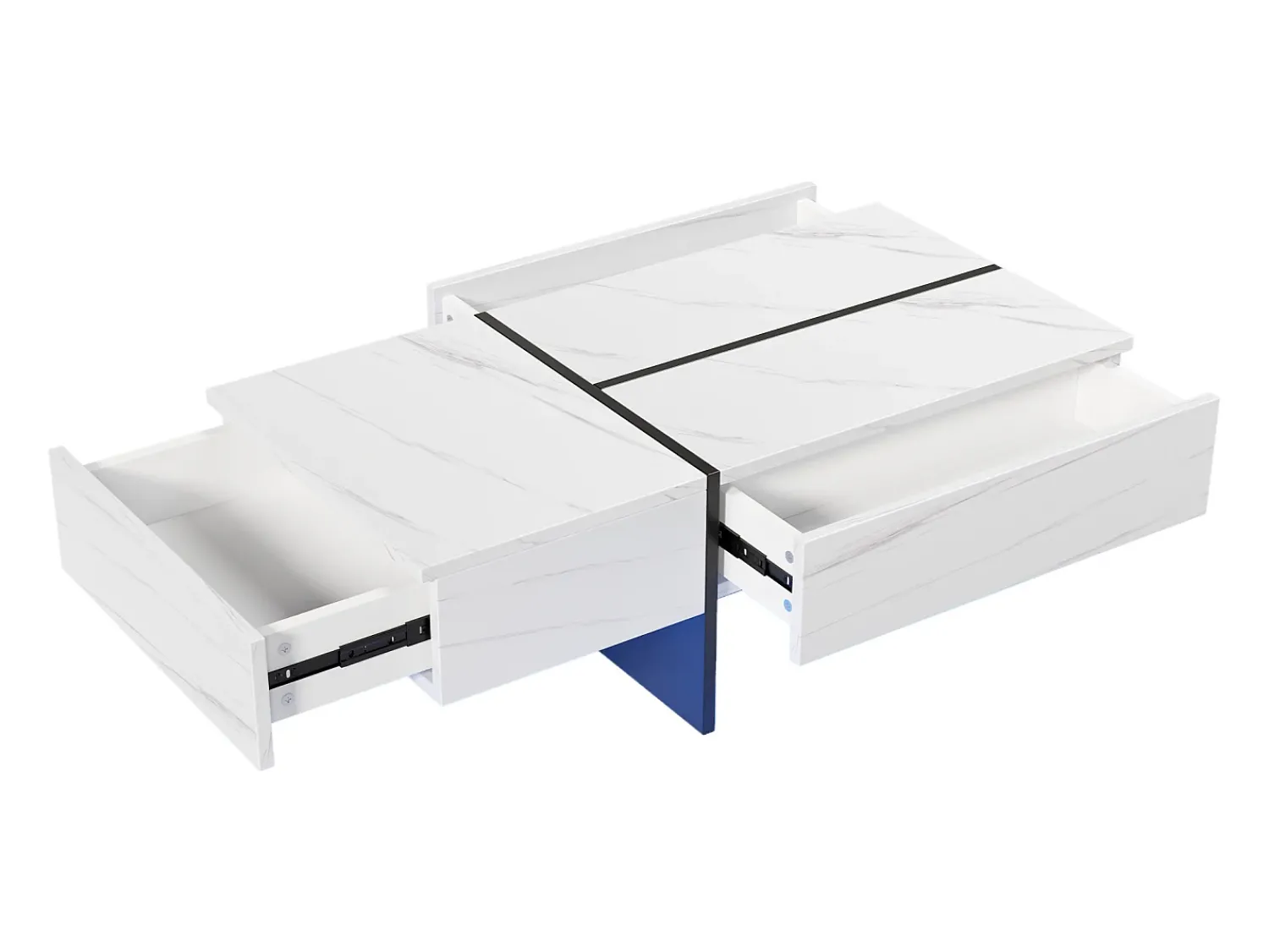 Mesa De Centro|Hauss Spole Mesa de centro com 3 gavetas 100x50 cm, iluminação LED Bluetooth, tampo em folheado de mármore Branco