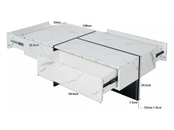 Mesa De Centro|Hauss Spole Mesa de centro com 3 gavetas 100x50 cm, iluminação LED Bluetooth, tampo em folheado de mármore Branco