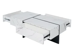 Mesa De Centro|Hauss Spole Mesa de centro com 3 gavetas 100x50 cm, iluminação LED Bluetooth, tampo em folheado de mármore Branco