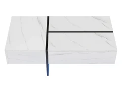 Mesa De Centro|Hauss Spole Mesa de centro com 3 gavetas 100x50 cm, iluminação LED Bluetooth, tampo em folheado de mármore Branco
