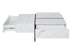 Mesa De Centro|Hauss Spole Mesa de centro com 3 gavetas 100x50 cm, iluminação LED Bluetooth, tampo em folheado de mármore Branco