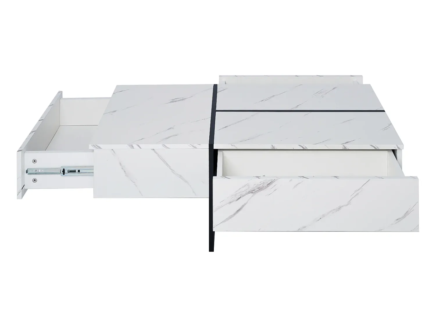 Mesa De Centro|Hauss Spole Mesa de centro com 3 gavetas 100x50 cm, iluminação LED Bluetooth, tampo em folheado de mármore Branco