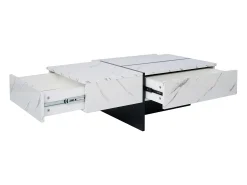 Mesa De Centro|Hauss Spole Mesa de centro com 3 gavetas 100x50 cm, iluminação LED Bluetooth, tampo em folheado de mármore Branco