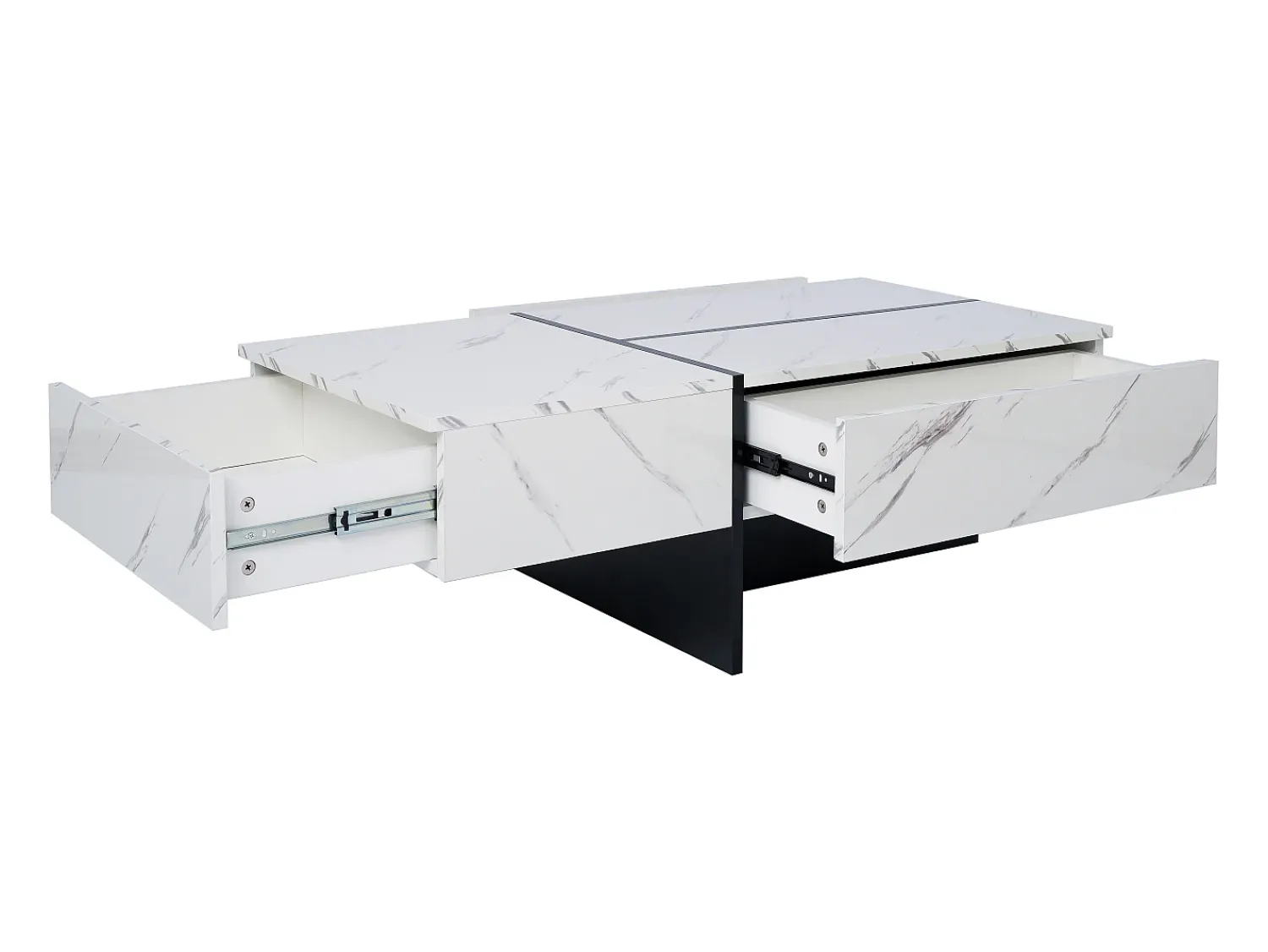 Mesa De Centro|Hauss Spole Mesa de centro com 3 gavetas 100x50 cm, iluminação LED Bluetooth, tampo em folheado de mármore Branco