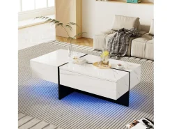 Mesa De Centro|Hauss Spole Mesa de centro com 3 gavetas 100x50 cm, iluminação LED Bluetooth, tampo em folheado de mármore Branco