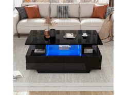 Mesa De Centro*Merax Mesa de centro com 2 gavetas e compartimento aberto - 90 x 55 x 41 cm - LEDs - Aglomerado - brilhante Preto