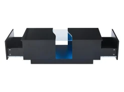 Mesa De Centro*Hauss Spole Mesa de centro com 2 gavetas e LED, em MDF e acrílico, lacado brilhante Preto