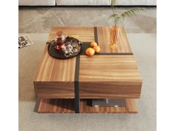 Discount Mesa de centro com 4 gavetas, design exclusivo de cores e linhas, espaço para armazenamento. 78x78x36cm Natural escuro