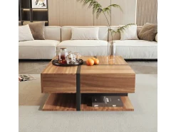 Discount Mesa de centro com 4 gavetas, design exclusivo de cores e linhas, espaço para armazenamento. 78x78x36cm Natural escuro