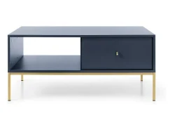 Mesa De Centro| Mesa de centro com 1 gaveta e pés em metal dourado 104x68 cm Azul