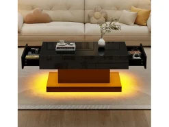 Online Hauss Spole Mesa de centro com 2 gavetas e iluminação LED - Acabamento brilhante - Preto