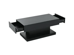 Online Hauss Spole Mesa de centro com 2 gavetas e iluminação LED - Acabamento brilhante - Preto