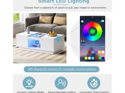 Clearance Merax Mesa de centro com 2 gavetas e 1 compartimento - 100x50x35,5 cm - Iluminação LED e painéis de vidro - Branco