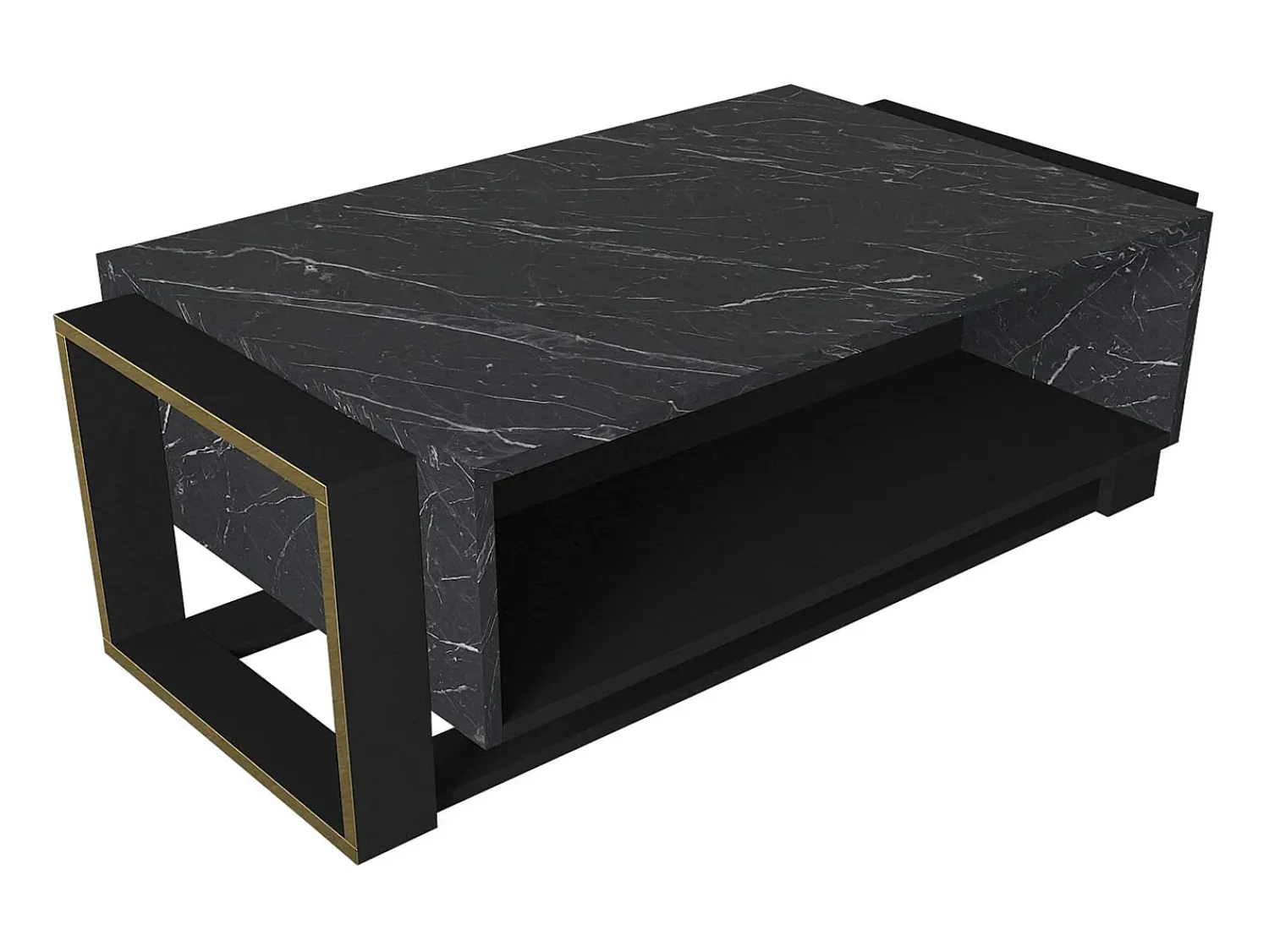 Mesa De Centro|Vente-unique Mesa de centro com 1 nicho efeito mármore e dourado COMEBI Preto