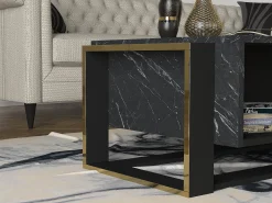 Mesa De Centro|Vente-unique Mesa de centro com 1 nicho efeito mármore e dourado COMEBI Preto