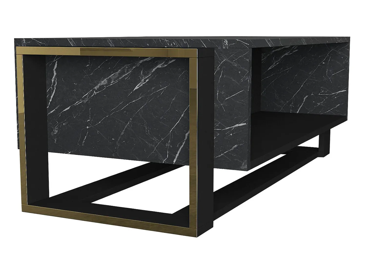 Mesa De Centro|Vente-unique Mesa de centro com 1 nicho efeito mármore e dourado COMEBI Preto