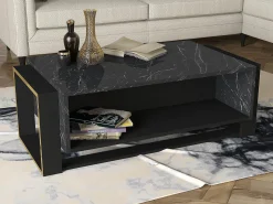 Mesa De Centro|Vente-unique Mesa de centro com 1 nicho efeito mármore e dourado COMEBI Preto