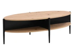 Vente-unique Mesa de centro com 4 nichos em MDF e metal - Natural claro e Preto - EVARO^ Mesa De Centro