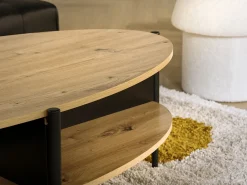Vente-unique Mesa de centro com 4 nichos em MDF e metal - Natural claro e Preto - EVARO^ Mesa De Centro