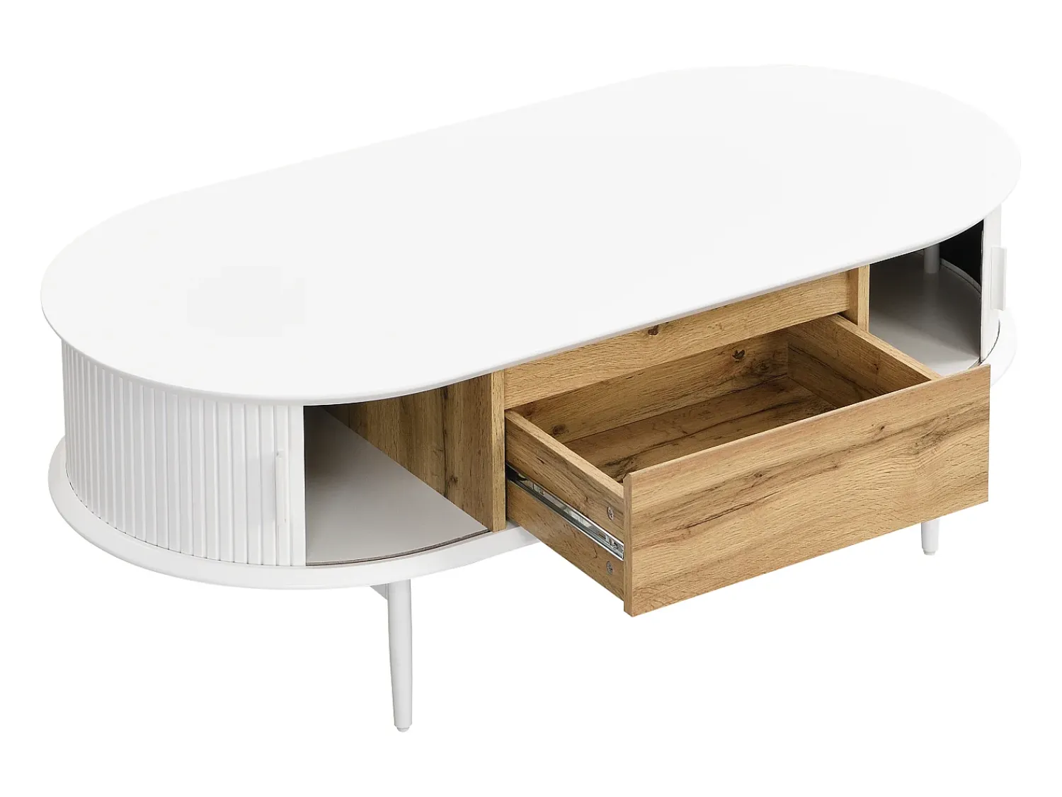 Mesa De Centro|Vente-unique Mesa de centro com 2 portas de correr e 1 gaveta MDF natural e branco - VELURANI Natural claro / Branco